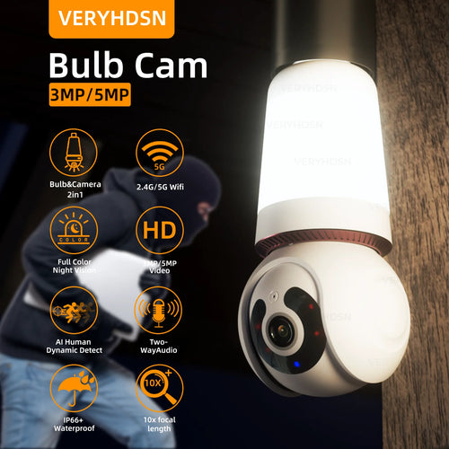 5MP 1/2/4PCS Bulb Camera Wifi 5G Color Night Vision 10X Digital Zoom Surveillance Camera Twoway Audio E27 Camera Waterproof IP66
