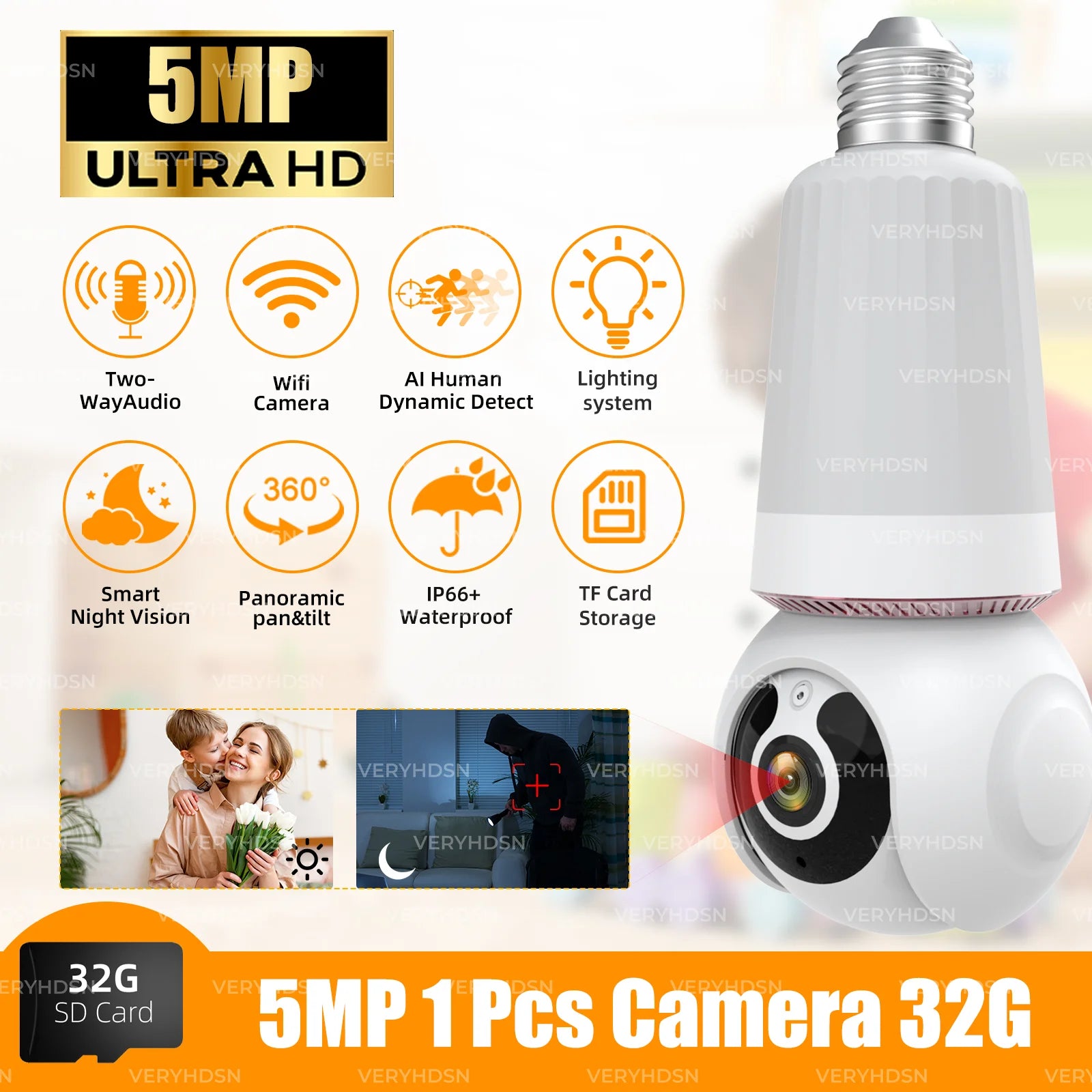 5MP 1/2/4PCS Bulb Camera Wifi 5G Color Night Vision 10X Digital Zoom Surveillance Camera Twoway Audio E27 Camera Waterproof IP66