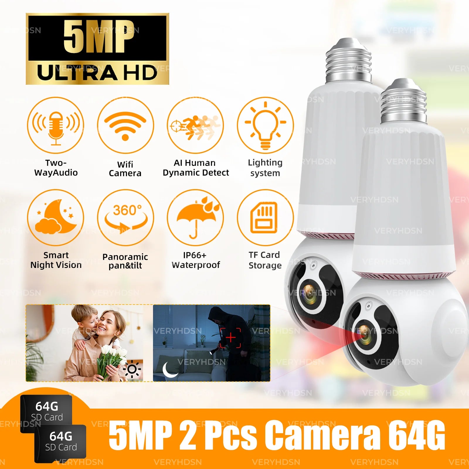5MP 1/2/4PCS Bulb Camera Wifi 5G Color Night Vision 10X Digital Zoom Surveillance Camera Twoway Audio E27 Camera Waterproof IP66
