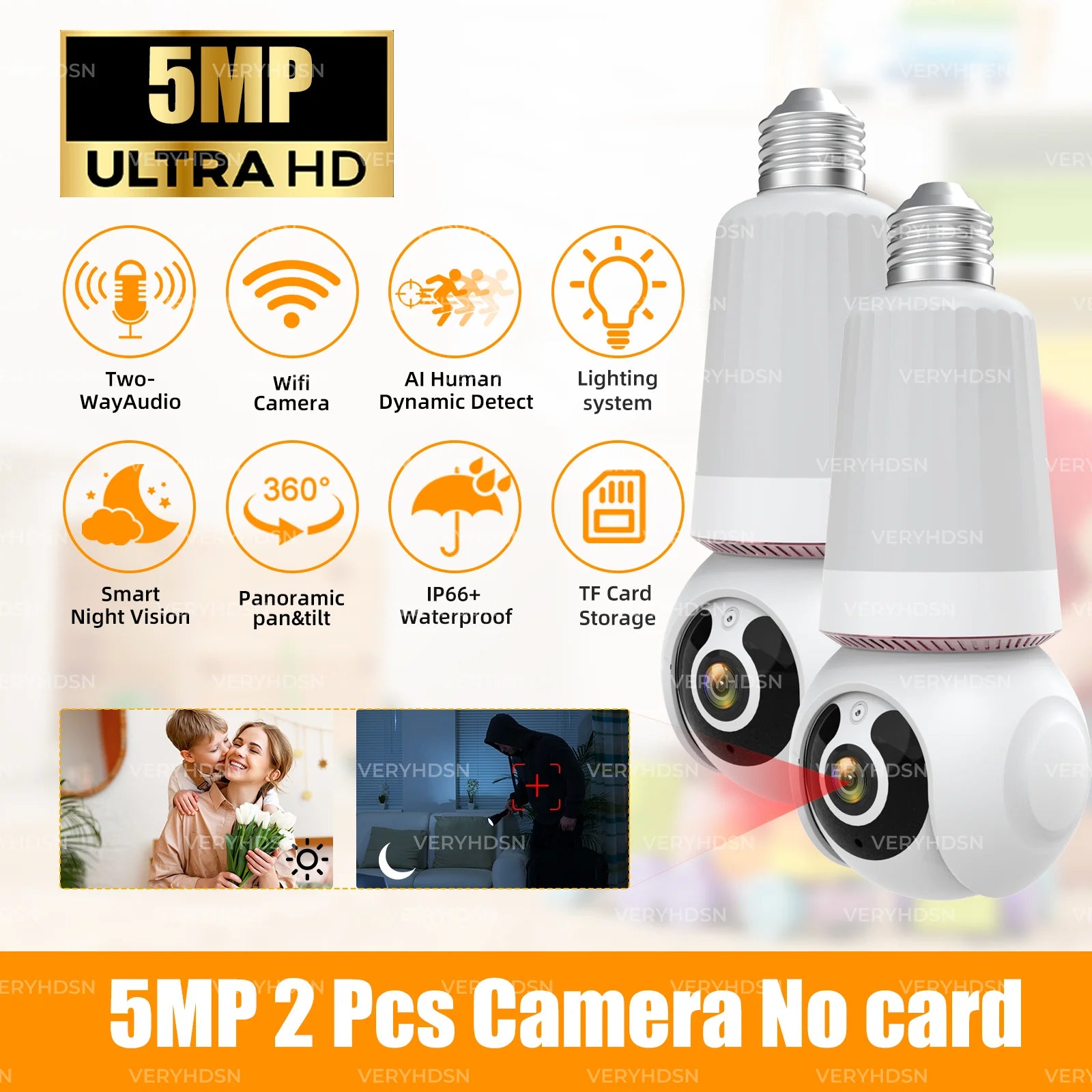 5MP 1/2/4PCS Bulb Camera Wifi 5G Color Night Vision 10X Digital Zoom Surveillance Camera Twoway Audio E27 Camera Waterproof IP66