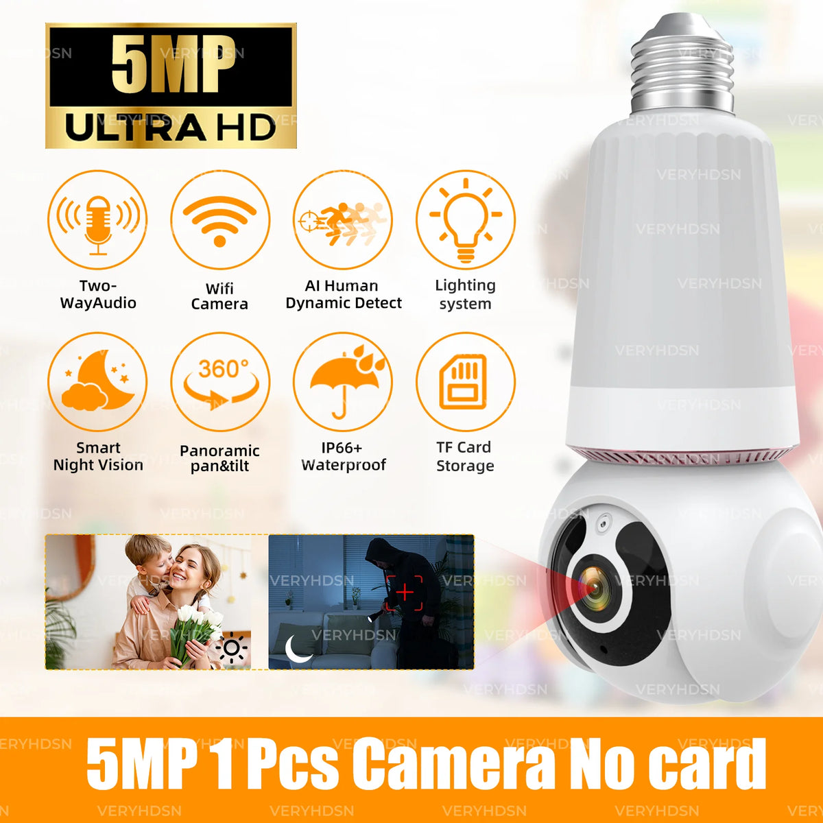 5MP 1/2/4PCS Bulb Camera Wifi 5G Color Night Vision 10X Digital Zoom Surveillance Camera Twoway Audio E27 Camera Waterproof IP66